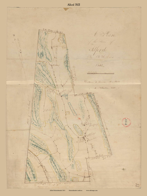 Alford, Massachusetts 1831 Old Town Map Reprint - Roads Homeowner Names Place Names  Massachusetts Archives