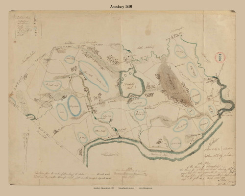 Amesbury, Massachusetts 1830 Old Town Map Reprint - Roads Place Names Massachusetts Archives