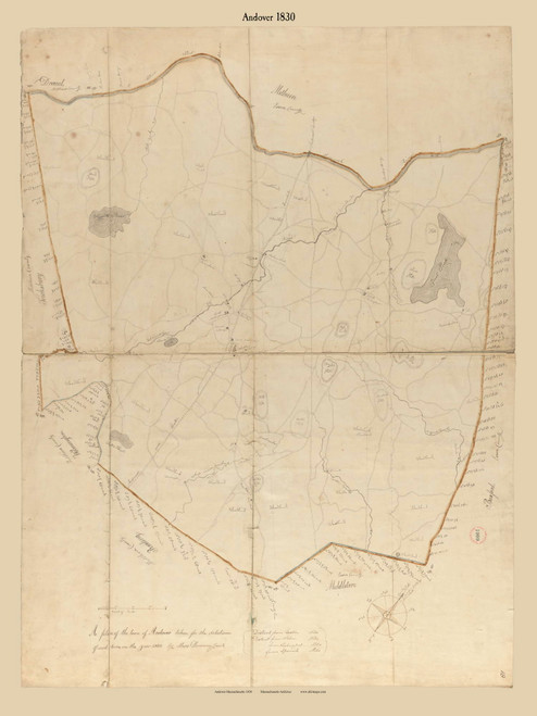 Andover, Massachusetts 1830 Old Town Map Reprint - Roads Place Names Massachusetts Archives