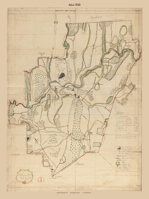 Athol, Massachusetts 1830 Old Town Map Reprint - Roads Place Names Massachusetts Archives