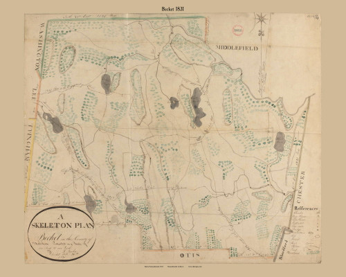Becket, Massachusetts 1831 Old Town Map Reprint - Roads Homeowner Names Place Names Massachusetts Archives