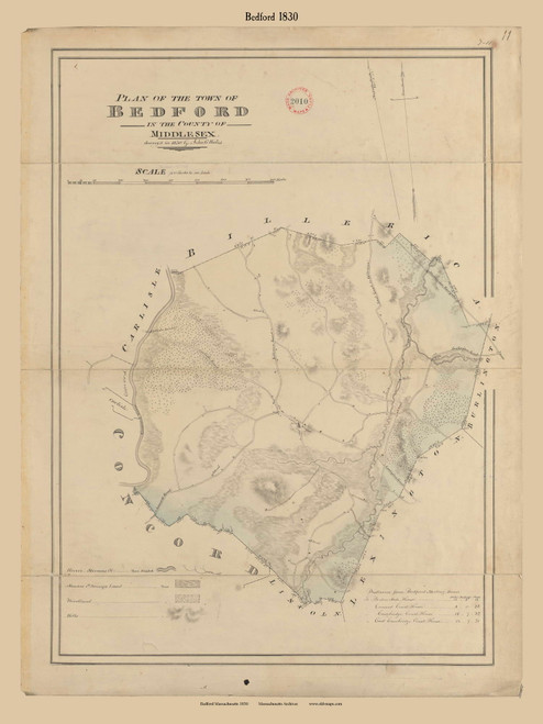 Bedford, Massachusetts 1830 Old Town Map Reprint - Roads Place Names Massachusetts Archives