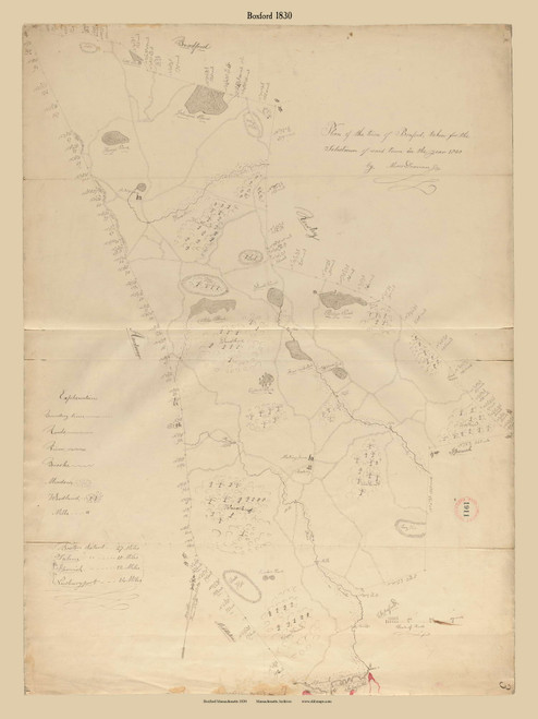Boxford, Massachusetts 1830 Old Town Map Reprint - Roads Place Names Massachusetts Archives