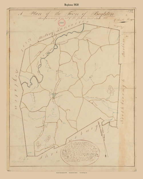 Boylston, Massachusetts 1830 Old Town Map Reprint - Roads Place Names Massachusetts Archives