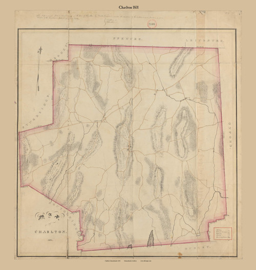 Charlton, Massachusetts 1831 Old Town Map Reprint - Roads Place Names Massachusetts Archives