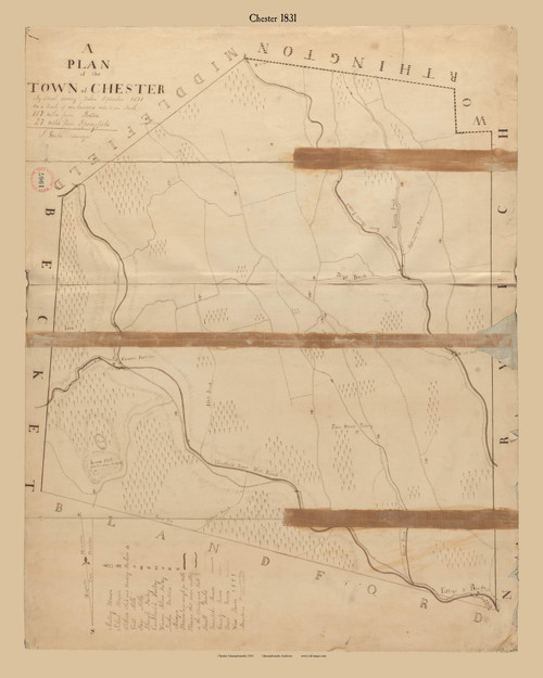 Chester, Massachusetts 1831 Old Town Map Reprint - Roads Place Names Massachusetts Archives