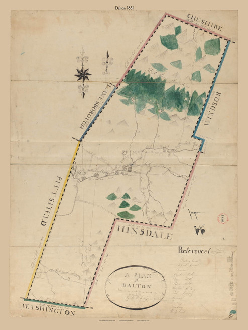 Dalton, Massachusetts 1831 Old Town Map Reprint - Roads Place Names Massachusetts Archives
