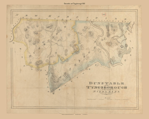 Dunstable & Tyringsborough, Massachusetts 1831 Old Town Map Reprint - Roads Place Names Massachusetts Archives