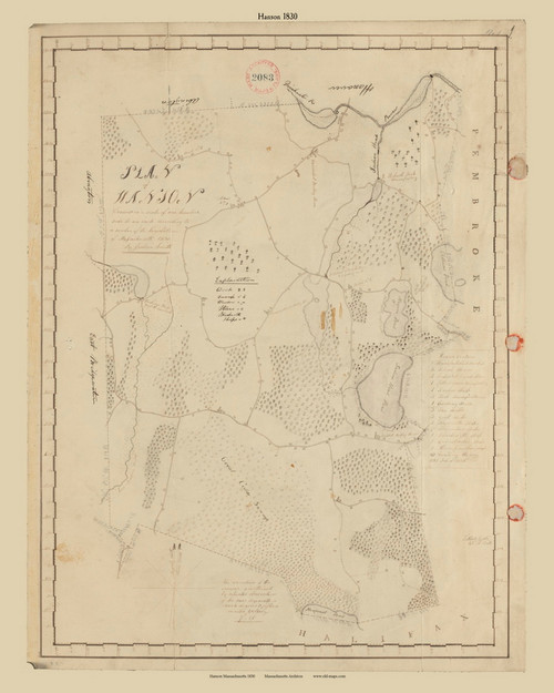 Hanson, Massachusetts 1830 Old Town Map Reprint - Roads Place Names Massachusetts Archives