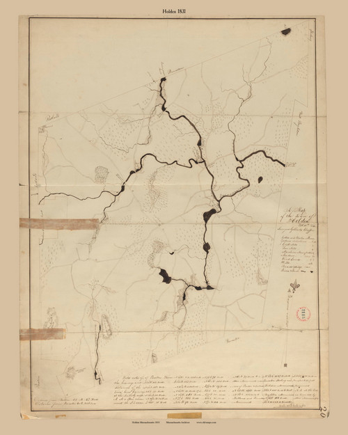 Holden, Massachusetts 1831 Old Town Map Reprint - Roads Place Names Massachusetts Archives