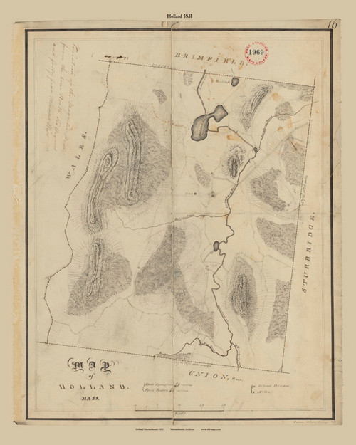 Holland, Massachusetts 1831 Old Town Map Reprint - Roads Place Names Massachusetts Archives