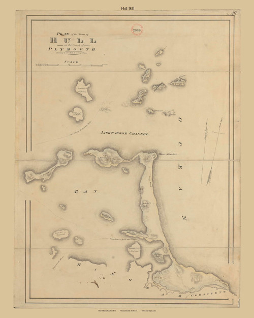 Hull, Massachusetts 1831 Old Town Map Reprint - Roads Place Names Massachusetts Archives