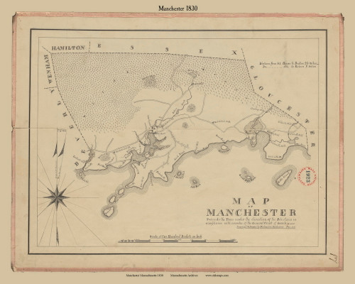 Manchester, Massachusetts 1830 Old Town Map Reprint - Roads Place Names Massachusetts Archives