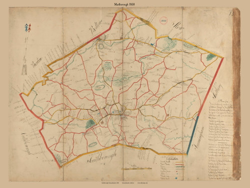 Marlborough, Massachusetts 1830 Old Town Map Reprint - Roads Homeowner Names Place Names  Massachusetts Archives