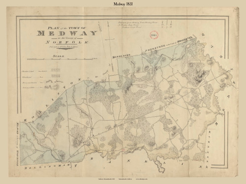 Medway, Massachusetts 1831 Old Town Map Reprint - Roads House Locations Place Names Massachusetts Archives