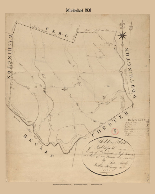 Middlefield, Massachusetts 1831 Old Town Map Reprint - Roads Place Names  Massachusetts Archives