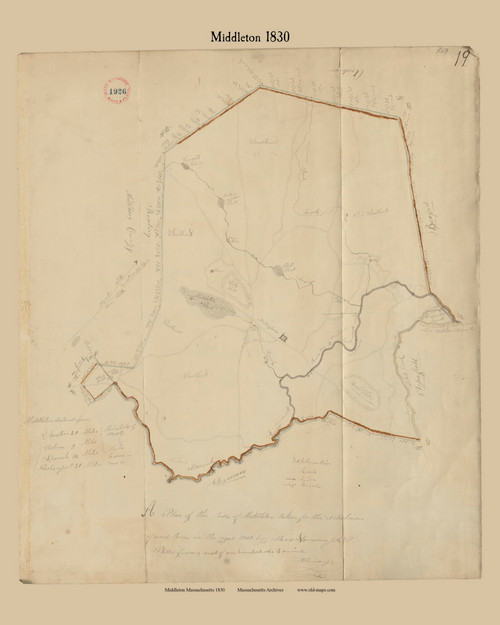 Middleton, Massachusetts 1830 Old Town Map Reprint - Roads Place Names Massachusetts Archives