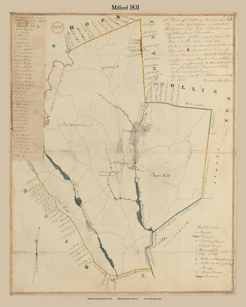 Milford, Massachusetts 1831 Old Town Map Reprint - Roads Place Names  Massachusetts Archives