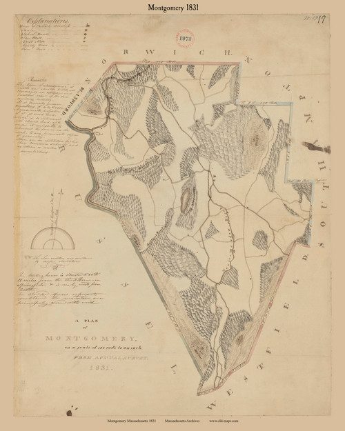 Montgomery, Massachusetts 1831 Old Town Map Reprint - Roads Place Names Massachusetts Archives