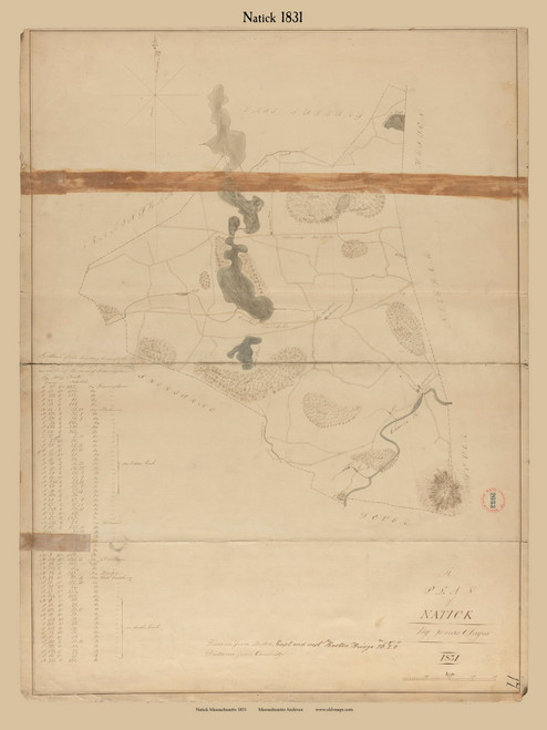 Natick, Massachusetts 1831 Old Town Map Reprint - Roads Place Names Massachusetts Archives