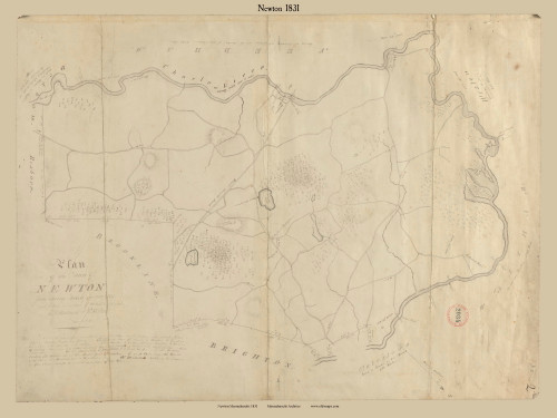 Newton, Massachusetts 1831 Old Town Map Reprint - Roads Place Names Massachusetts Archives