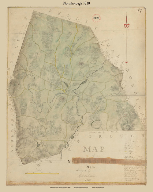 Northborough, Massachusetts 1830 Old Town Map Reprint - Roads Place Names Massachusetts Archives