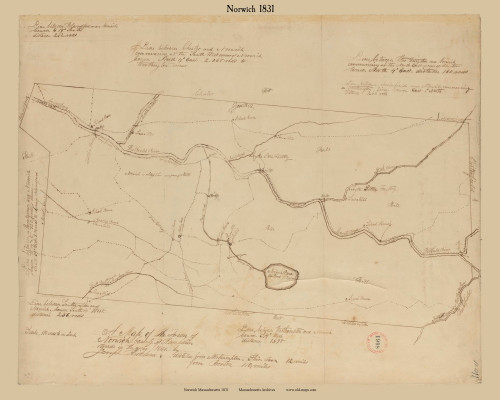 Norwich, Massachusetts 1831 Old Town Map Reprint - Roads Place Names Massachusetts Archives