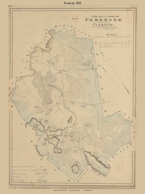 Pembroke, Massachusetts 1831 Old Town Map Reprint - Roads House Locations Place Names Massachusetts Archives