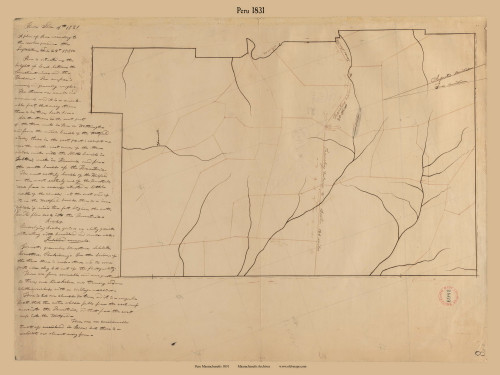 Peru, Massachusetts 1831 Old Town Map Reprint - Roads Place Names Massachusetts Archives