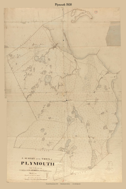 Plymouth, Massachusetts 1830 Old Town Map Reprint - Roads Place Names  Massachusetts Archives