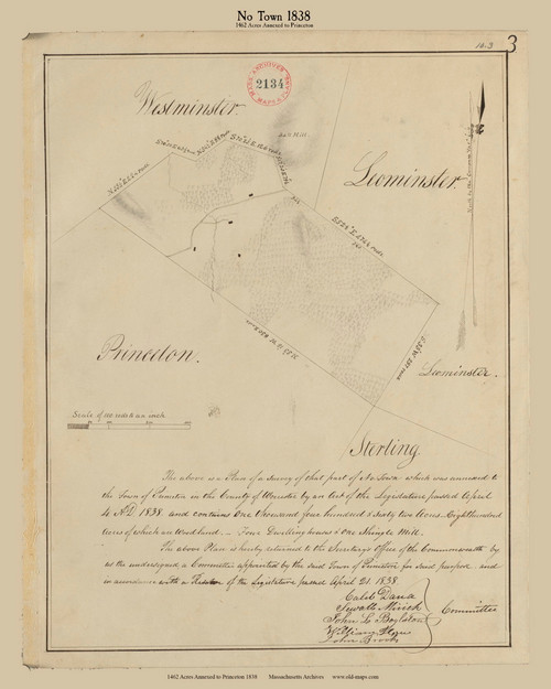 Princetown, Massachusetts 1838 Old Town Map Reprint - Roads Place Names Massachusetts Archives