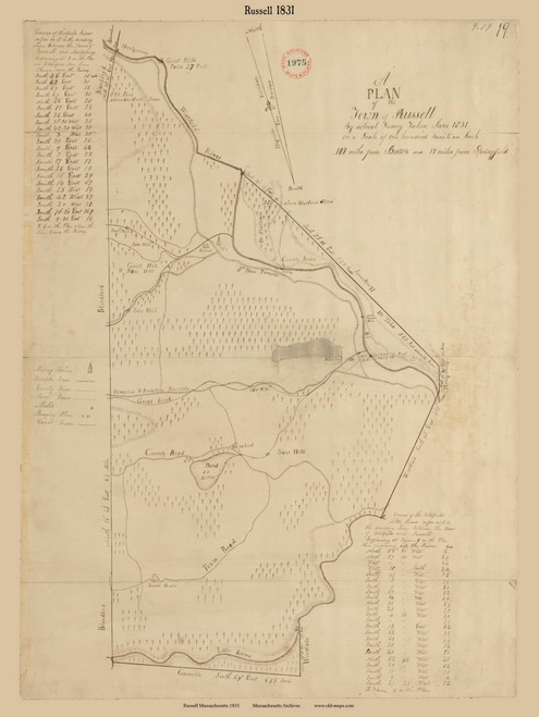 Russell, Massachusetts 1831 Old Town Map Reprint - Roads Place Names Massachusetts Archives