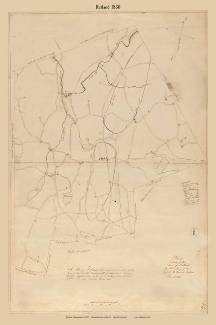 Rutland (Digitally Restored), Massachusetts 1830 Old Town Map Reprint - Roads House Locations Place Names Massachusetts Archives