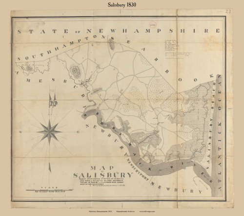 Salisbury, Massachusetts 1830 Old Town Map Reprint - Roads Place Names Massachusetts Archives