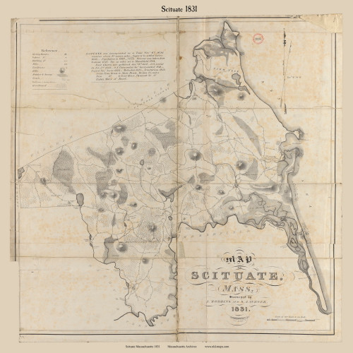 Scituate 2094, Massachusetts 1831 Old Town Map Reprint - Roads House Locations Place Names Massachusetts Archives