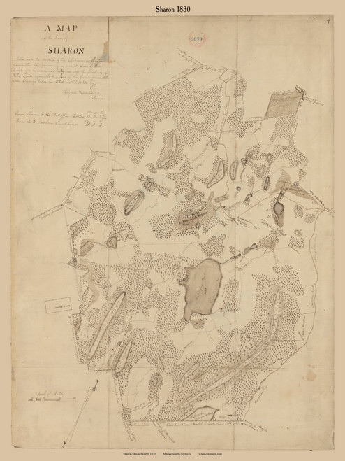Sharon, Massachusetts 1830 Old Town Map Reprint - Roads Place Names Massachusetts Archives