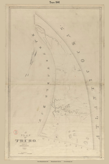 Truro, Massachusetts 1841 Old Town Map Reprint - Roads House Locations Place Names Massachusetts Archives