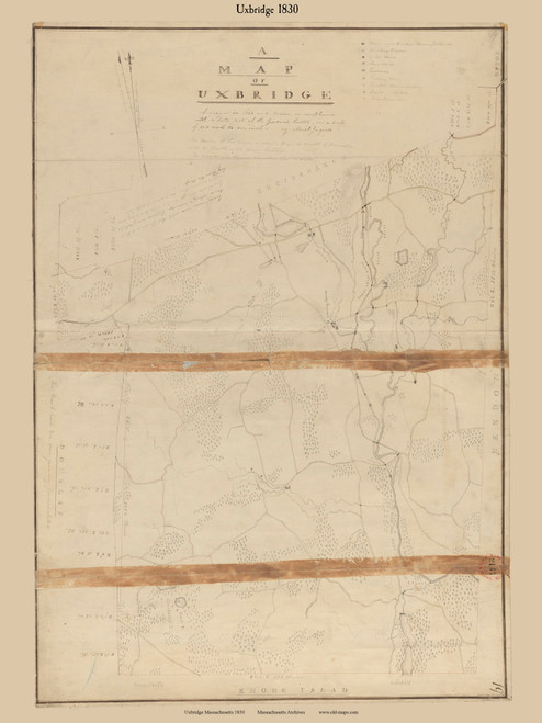 Uxbridge, Massachusetts 1830 Old Town Map Reprint - Roads Place Names  Massachusetts Archives