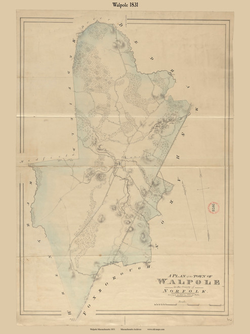 Walpole, Massachusetts 1831 Old Town Map Reprint - Roads House Locations Place Names Massachusetts Archives