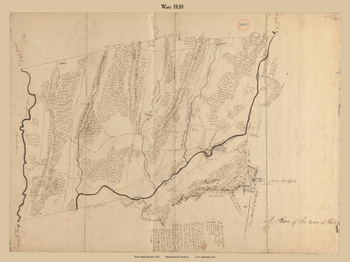 Ware, Massachusetts 1830 Old Town Map Reprint - Roads Place Names Massachusetts Archives