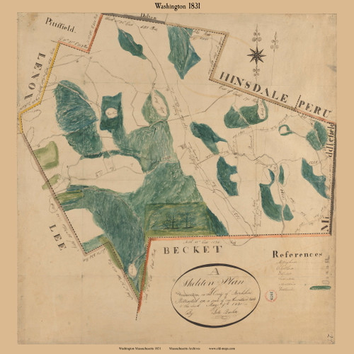 Washington, Massachusetts 1831 Old Town Map Reprint - Roads Place Names Massachusetts Archives