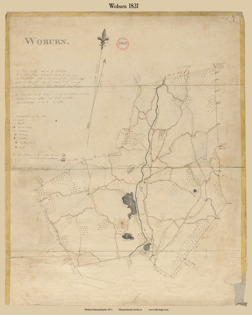 Woburn, Massachusetts 1831 Old Town Map Reprint - Roads Place Names  Massachusetts Archives