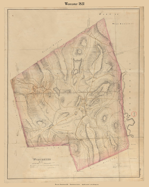 Worcester (Digitally Restored), Massachusetts 1831 Old Town Map Reprint - Roads Place Names Massachusetts Archives