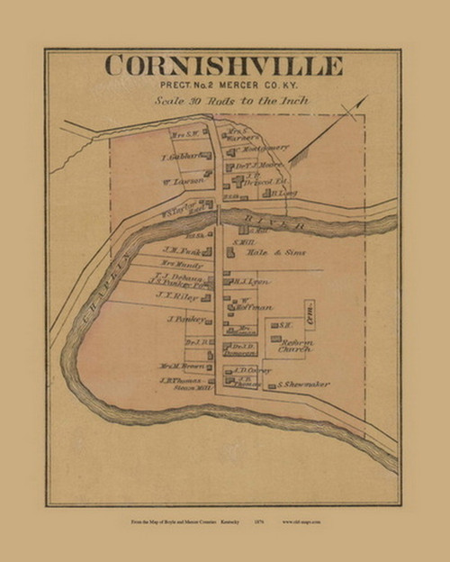 Cornishville Village - Precinct 2 - Mercer County, Kentucky 1876 Old Town Map Custom Print - Mercer Co.