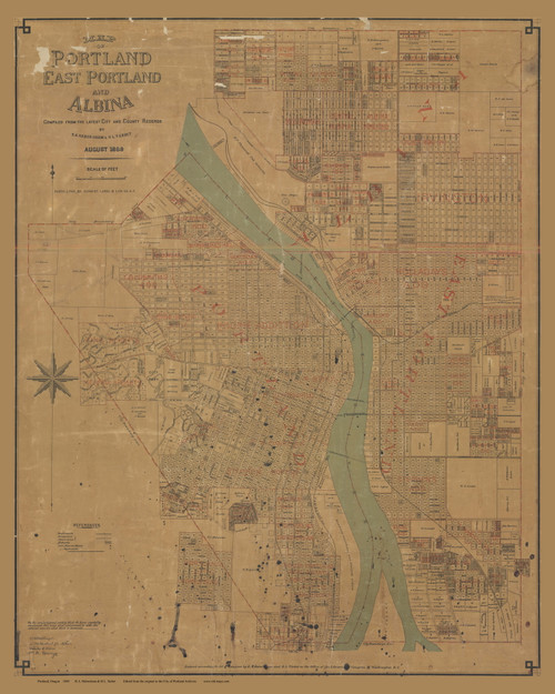 Portland 1889 Habersham & Tarbet - Old Map Reprint - Oregon Cities