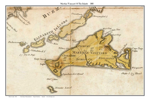 Martha's Vineyard and the Islands 1801 Osgood Carleton - Old Map Custom Print 1-Town