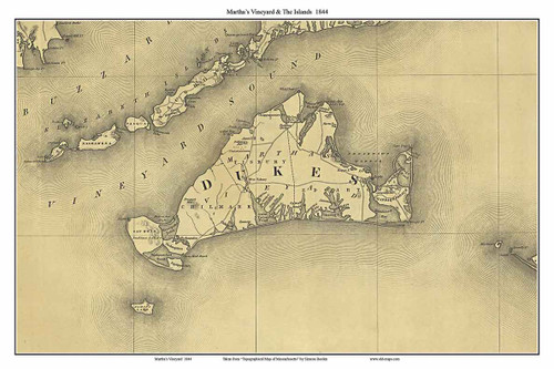 Martha's Vineyard and the Islands 1844 Simeon Borden - Old Map Custom Print 1-Town