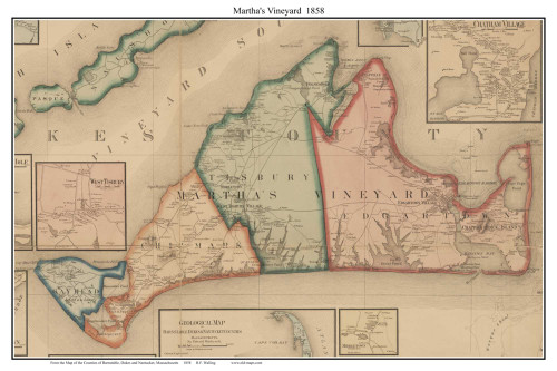 Martha's Vineyard Massachusetts 1858 Old Town Map Custom Print - Dukes Co.