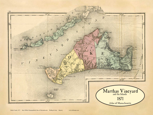 Martha's Vineyard & The Islands 1871 Walling & Gray - Old Map Custom Print 1-Town