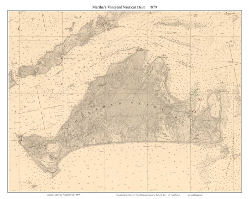 Martha's Vineyard Nautical Chart 1879 US Coast Survey - Old Map Custom Print 1-Town